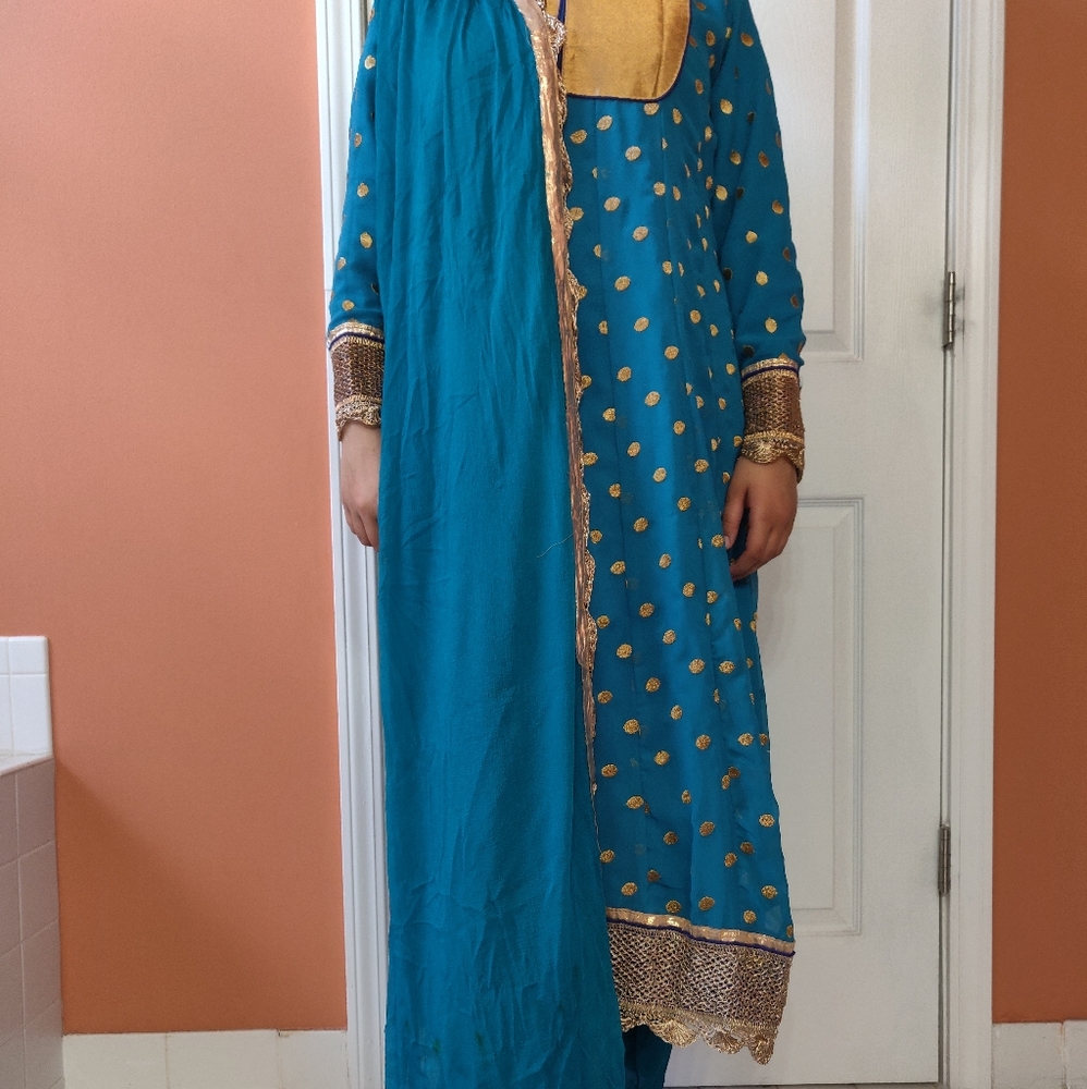 Indian salwar kameez, blue, formal